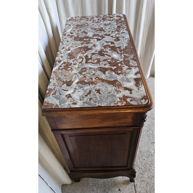 Late 19th Century Walnut Commode Chest, French Louis XV Style. Marble-Top For Sale - Image 9 of 18