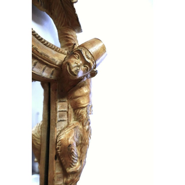 Wood 1980s Carved Wood Monkey & Palm Frond Wall Mirror For Sale - Image 7 of 8