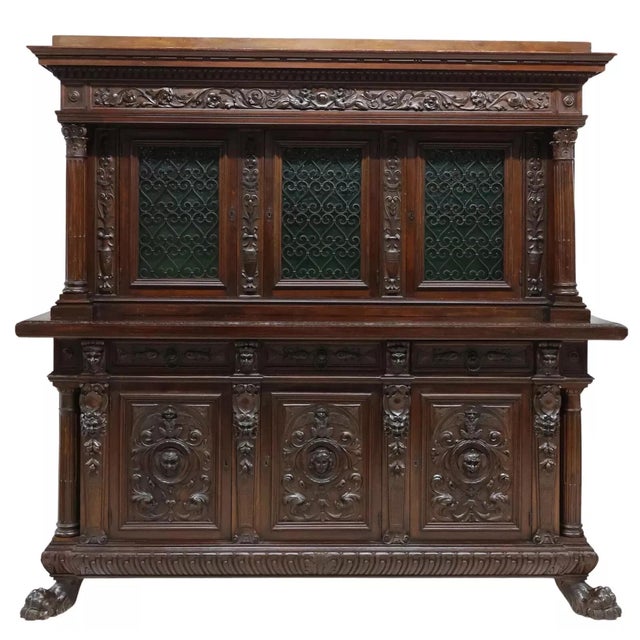 Late 19th Century Late 1800's Antique Italian Renaissance Revival, Carved, Walnut Sideboard For Sale - Image 5 of 7