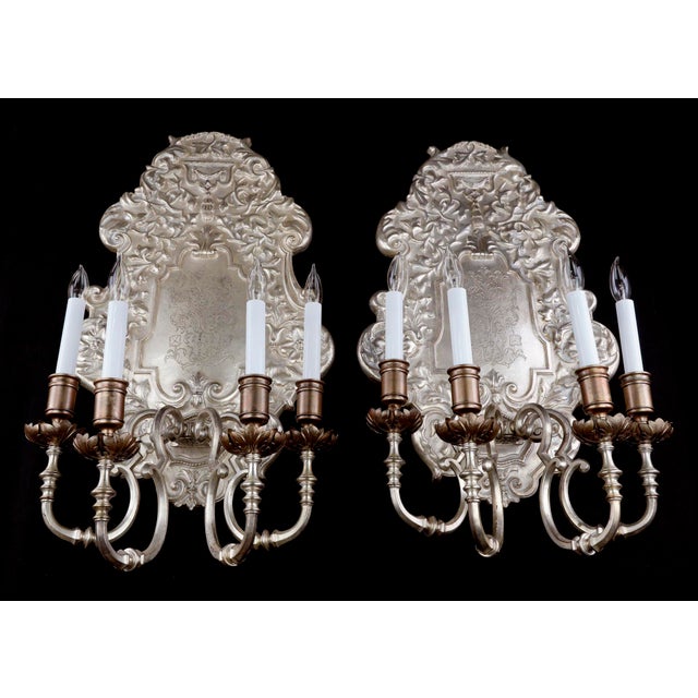 1890s Restored E.F. Caldwell Oversized Silvered Bronze Sconces by - a Pair For Sale - Image 6 of 14