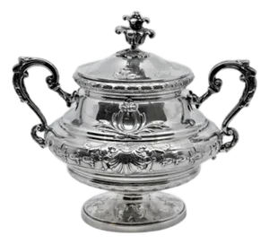 Silver Sugar Bowl with Acid-Etched Glass