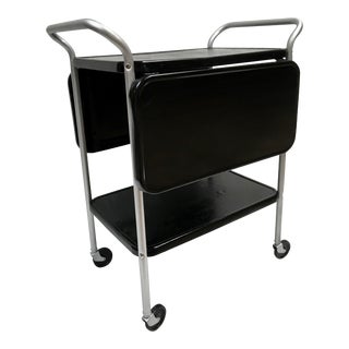 Mid-Century Rolling Metal Drop Leaf Bar Cart For Sale