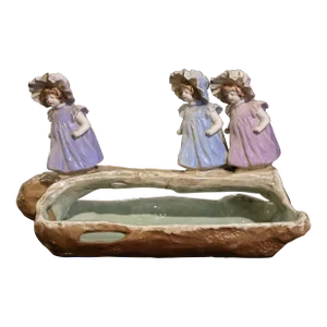 19th Century French Barbotine Centerpiece Jardinière With Young Girls