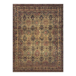 1840s Beige Ground Geometric Floral Antique Kerman Handknotted Silk Carpet Rug For Sale