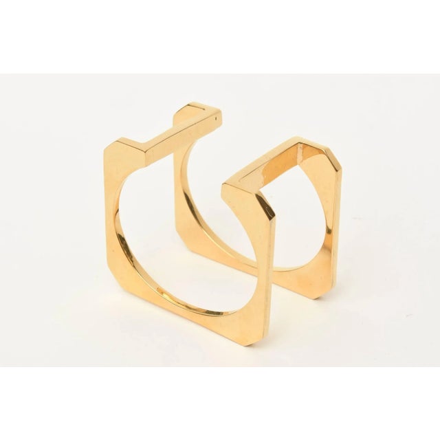 Vintage Gold Plated Sculptural and Architectural Modernist Cuff Bracelet For Sale - Image 10 of 10