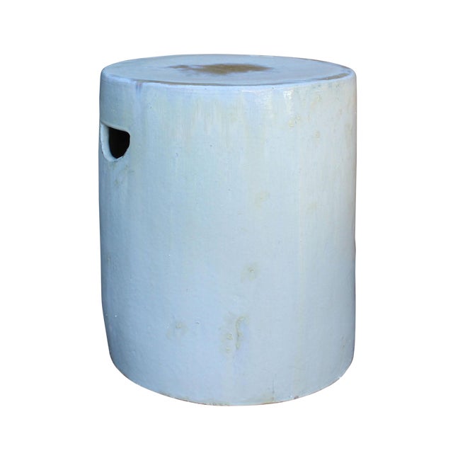 Chinese Ceramic Clay Off White Glaze Round Flat Column Garden