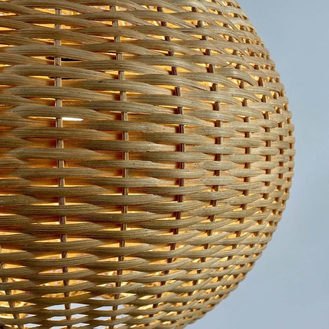 Mid-Century Modern Swedish Ball Rattan and Brass Pendant Light, 1950s For Sale - Image 10 of 16