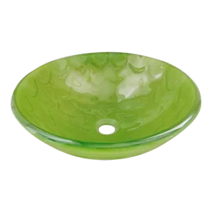 Regency Style Glass Bright Glossy Lime Green Wavy Design Vessel Vanity Bathroom Sink