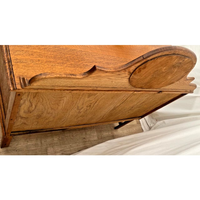 Early 20th Century English Jacobean Revival Carved Oak Buffet, Credenza Barley Twist Legs, Mirror For Sale In Palm Springs - Image 6 of 15