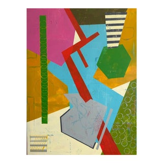 Large Color Block Geometric Acrylic Painting – Modern Abstract Canvas Art For Sale