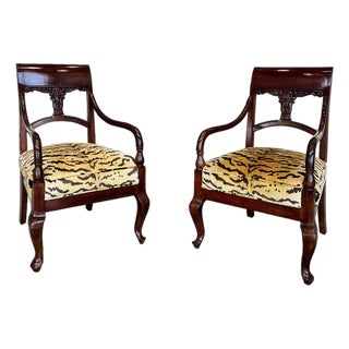 Early 20th Century Danish Biedermeier Style Mahogany Armchairs - A Pair For Sale