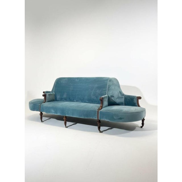 Antique Victorian Style Blue Velvet Sofa For Sale - Image 6 of 6