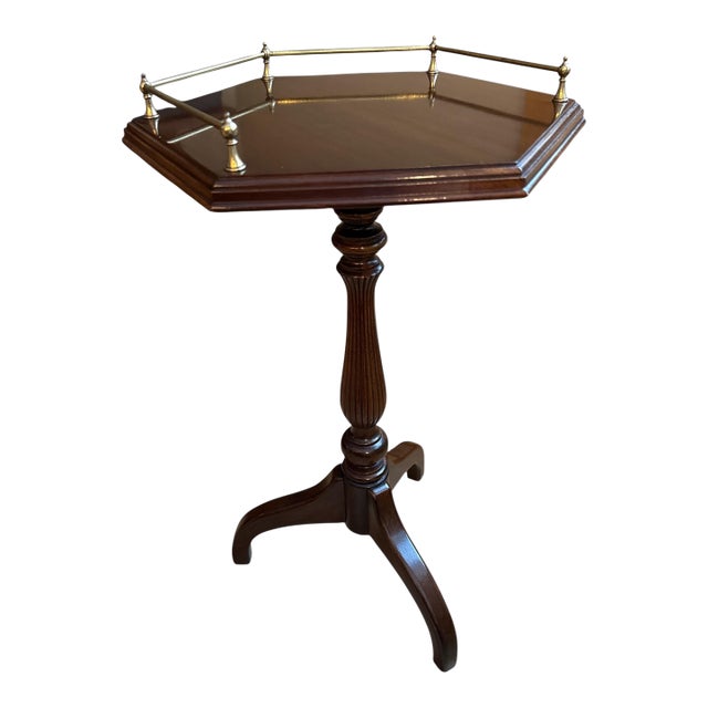Ethan Allen Georgian Court Hexagon Side Drinks Table With Brass Rail For Sale