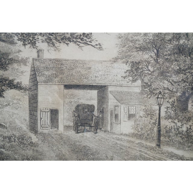 Antique Charles Gondel Mailman Horse & Carriage Panoramic Landscape Etching 25" For Sale - Image 11 of 13