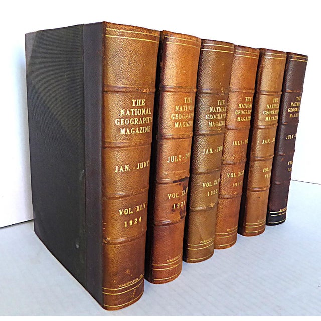 Illustration Antique National Geographic Magazines Leather Spine Volumes of 1924, 1925 and 1926 - Set of 6 For Sale - Image 3 of 12