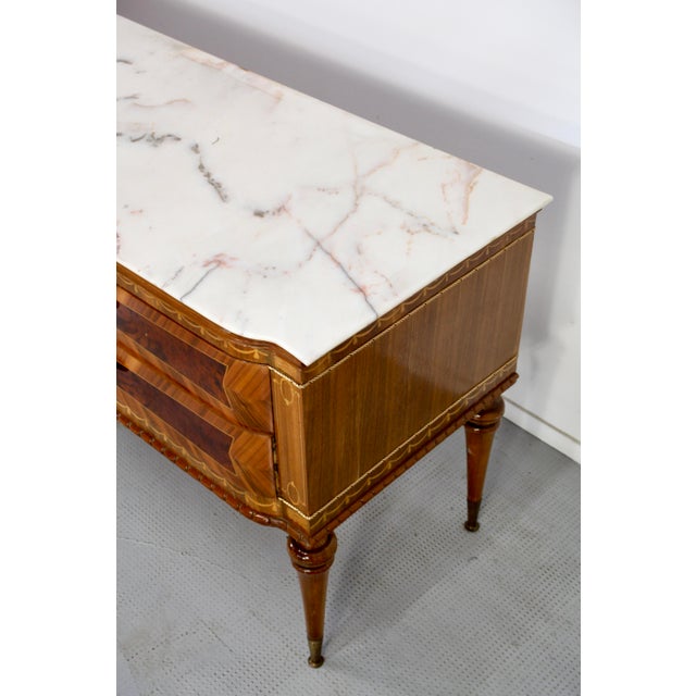 Metal Italian Walnut Carrara Marble and Brass Sideboard from Cantu, 1960s For Sale - Image 7 of 12
