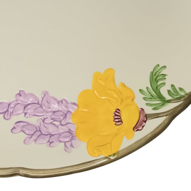1990s Mid-Century Modern Franciscan Poppy Chop Plate Serving Platter Yellow & Purple Flowers 12" Round For Sale In Austin - Image 6 of 12