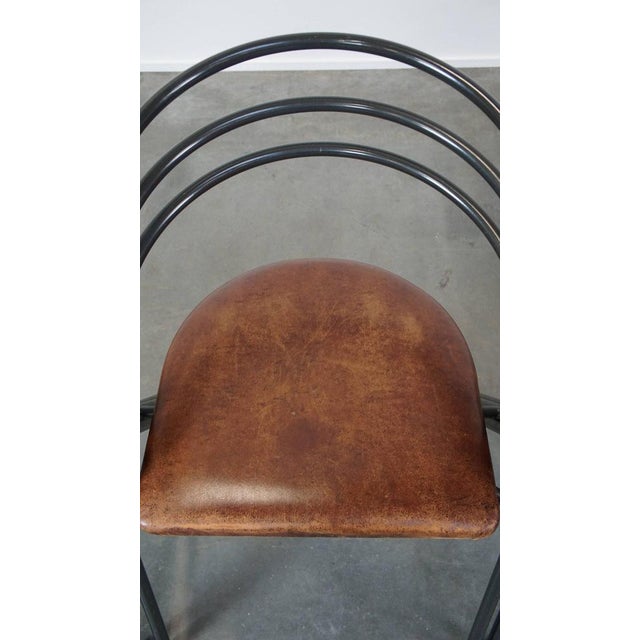 Black Metal Frame Dining Chairs with Leathers Seats, 1970s, Set of 4 For Sale - Image 8 of 15