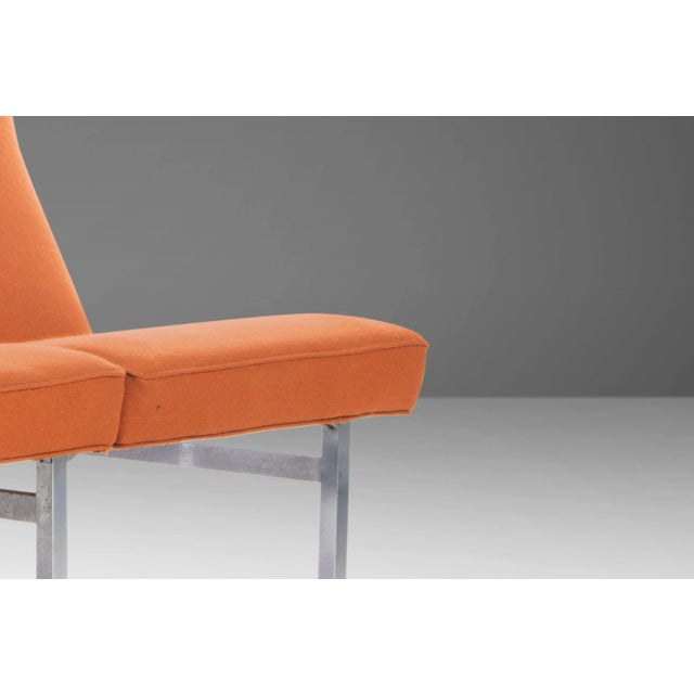 Three Seat Sofa Bench in Original Orange Upholstery on a Chrome Base After Florence Knoll, circa 1960s For Sale In Orlando - Image 6 of 13