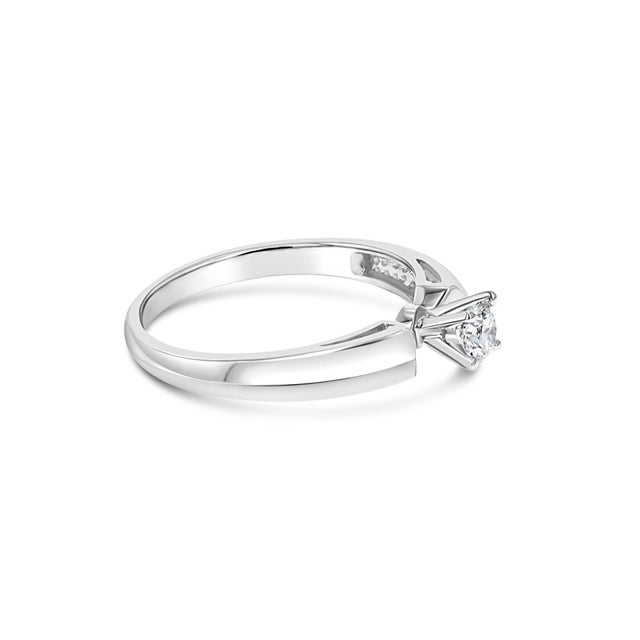 Contemporary Quarter Carat Round Solitaire Diamond Engagement Ring, Size 5 For Sale - Image 3 of 3