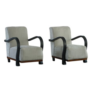 Set of Swedish Art Deco Lounge Chairs with Curved Armrests, 1930s For Sale