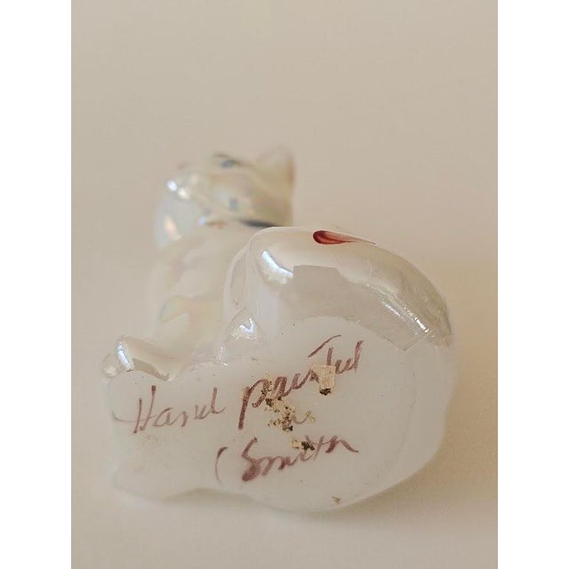 Glass Fenton Cat Hand Painted by Smith, Hearts & Flowers For Sale - Image 7 of 11