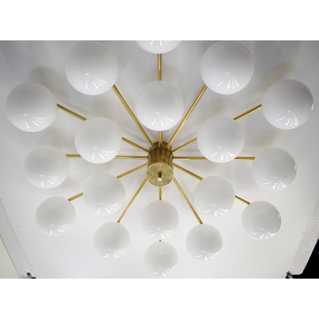 White 21st Century Natural Brass Glossy White Murano Globes Flush Mount by Fabio LTD For Sale - Image 8 of 10