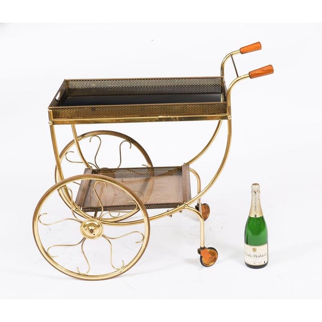 Mid-Century French Brass Galleried Drinks Trolley, 1950s For Sale - Image 14 of 15