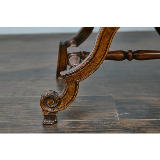 19th Century Italian 19th Century Walnut Curule Upholstered Armchair with Carved X-Form Base For Sale - Image 5 of 12