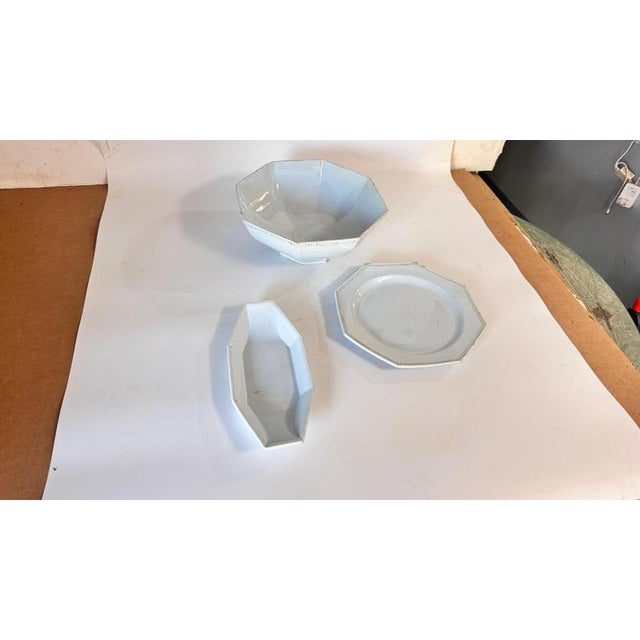 Blue French Ceramic Tableware Set with Beads attributed to Creil Montereau, 19th Century, Set of 3 For Sale - Image 8 of 18