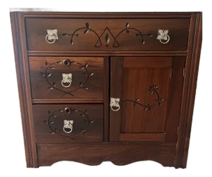 Victorian Eastlake Walnut Washstand With Marble Top — Incised Decoration, Circa 1880s