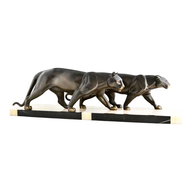 M. Leducq, Panthers, 1930, Metal on Marble Base For Sale - Image 6 of 9
