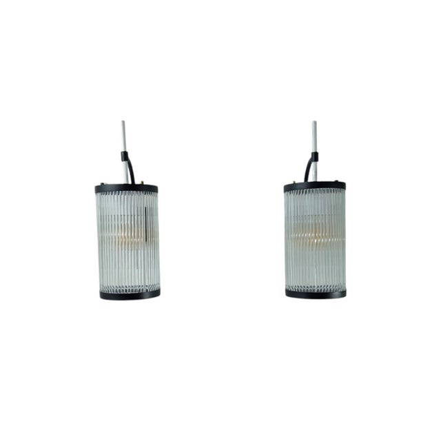 Iron and Glass Strip Wall Lamps, 20th Century, Set of 2 For Sale - Image 10 of 10