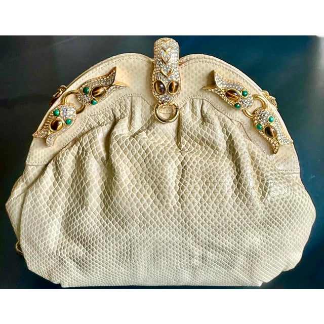 Judith Leiber Style Crystalized Serpent Ivory Snakeskin Clutch For Sale In New York - Image 6 of 10