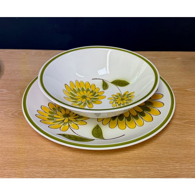 Ceramic 1970s Mikasa "Tampa" Dinnerware Set, 12 Place Settings, Avocado Green & Yellow - 74 pcs For Sale - Image 7 of 13