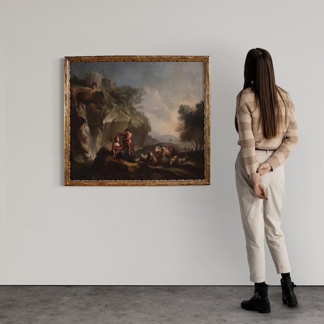 Italian Artist, Landscape with Pastoral Scene and Figures, 1750, Oil on Canvas For Sale - Image 4 of 15