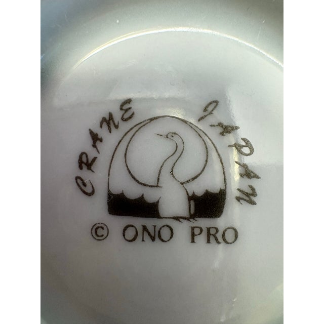 Vintage Crane Japan Rice Bowls Set of 2 | Gray Blue Footed Porcelain Bowls | Japanese Soup Cereal Dessert Bowls | Minimalist Graphic For Sale In Indianapolis - Image 6 of 8