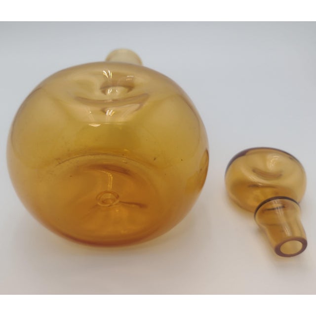 Vintage Mid-Century Amber Empoli Glass Decanter With Stopper For Sale - Image 9 of 10