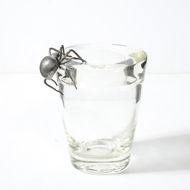 1920s Aesthetic Movement Silver Spider Sculpture Crystal Vase Signed Leerdam Crystal For Sale - Image 5 of 15