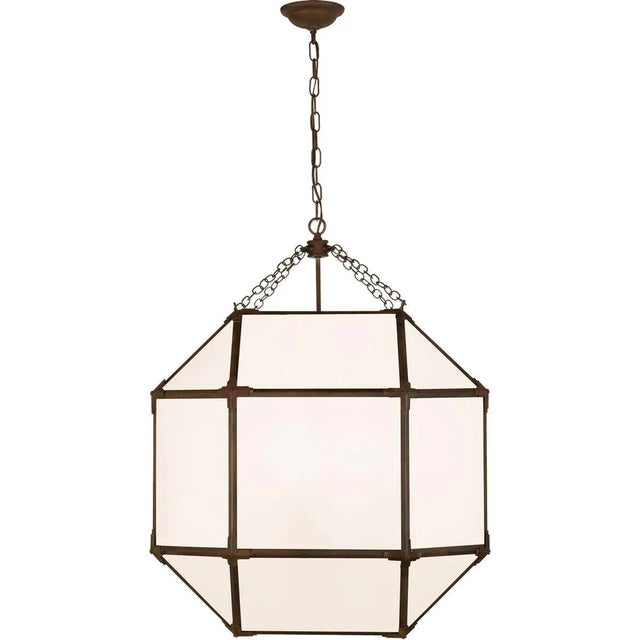 Transitional Suzanne Kasler for Visual Comfort Signature Morris Large Lantern in Antique Zinc with White Glass For Sale - Image 3 of 4