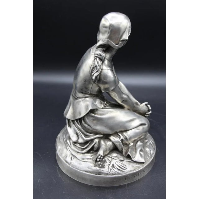 Chapu, Barbedienne Sculpture of Joan of Arc, 1800s, Bronze with Silver Patina For Sale - Image 3 of 9