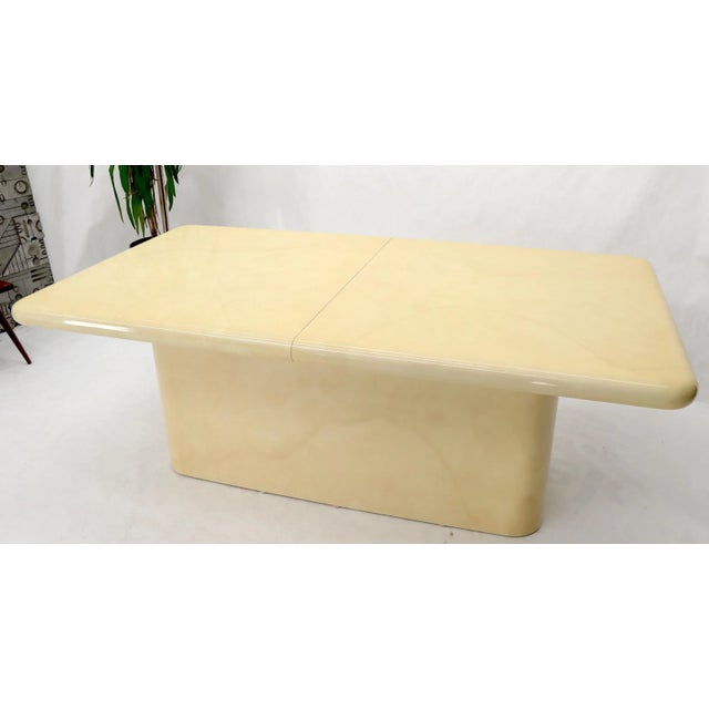Expandable Extra Long Faux Lacquered Goat Skin Dining Conference Table For Sale - Image 12 of 13