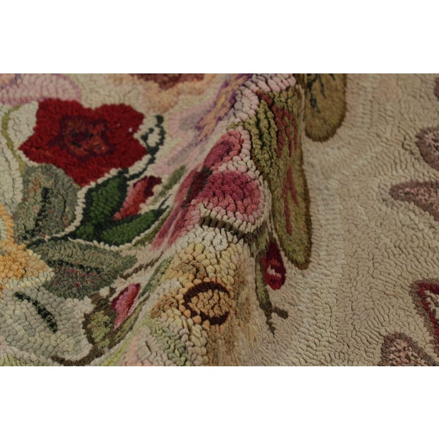 Antique Hooked Rug in Beige-Brown With Colorful Floral Patterns From Rug & Kilim For Sale - Image 9 of 10