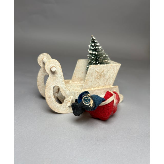 Rustic 1940s Vintage German Putz Santa in Snowy Sleigh With Bottle Brush Tree For Sale - Image 3 of 15