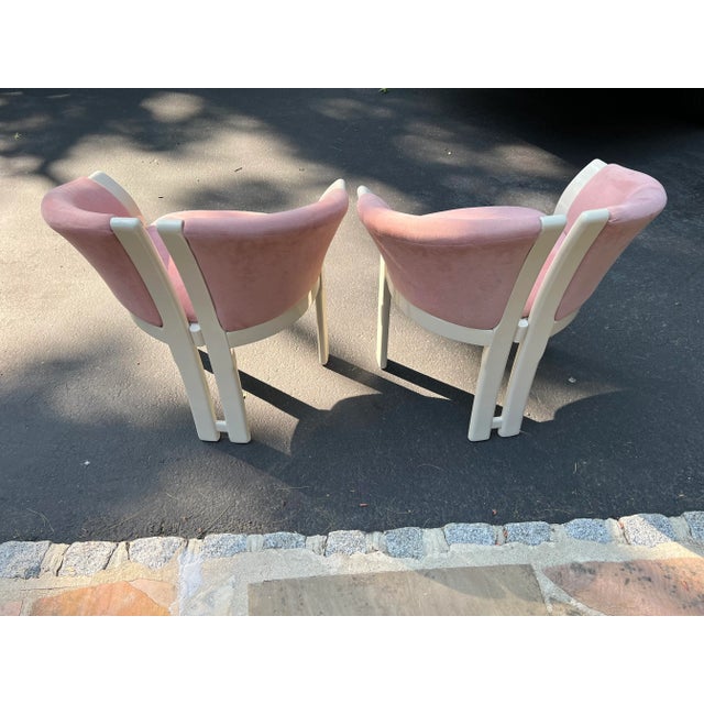 Mid-Century Modern 1980 PostModern Lacquer Pink Velvet Club Chairs - a Pair For Sale - Image 3 of 13