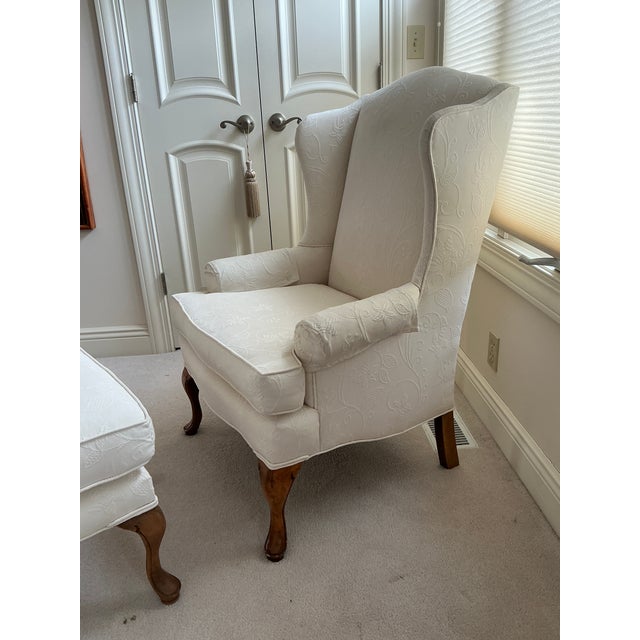 English Classic English Style Custom Upholstered Wing Chair and Ottoman - Set of 2 For Sale - Image 3 of 10