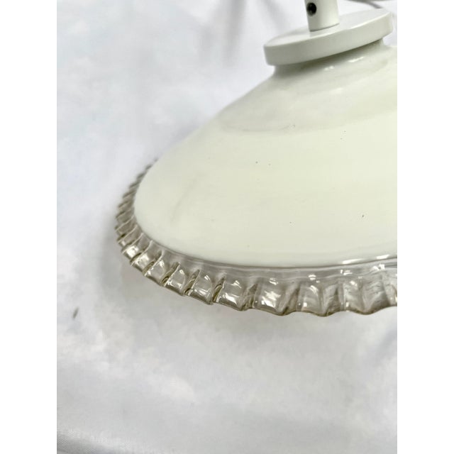 Glass Vintage Mid 20th Century Belgian Fluted Porcelain Shade Pendant Light For Sale - Image 7 of 13