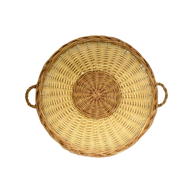 1970s 1970s Round Rattan 20" Basket Tray For Sale - Image 5 of 5