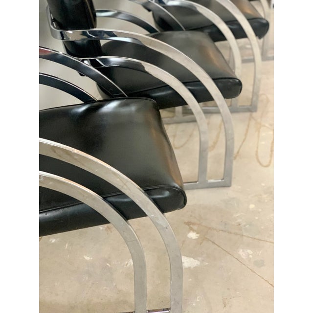 Chrome 1970s Cantilever Chrome Chairs Milo Baughman Style - Set of 4 For Sale - Image 8 of 9