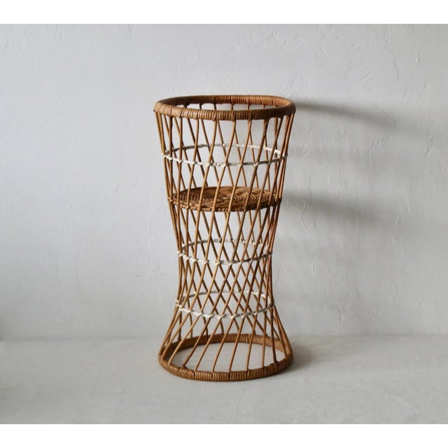 Vintage Italian Style Wicker Floor Basket Plant Stand For Sale - Image 4 of 6